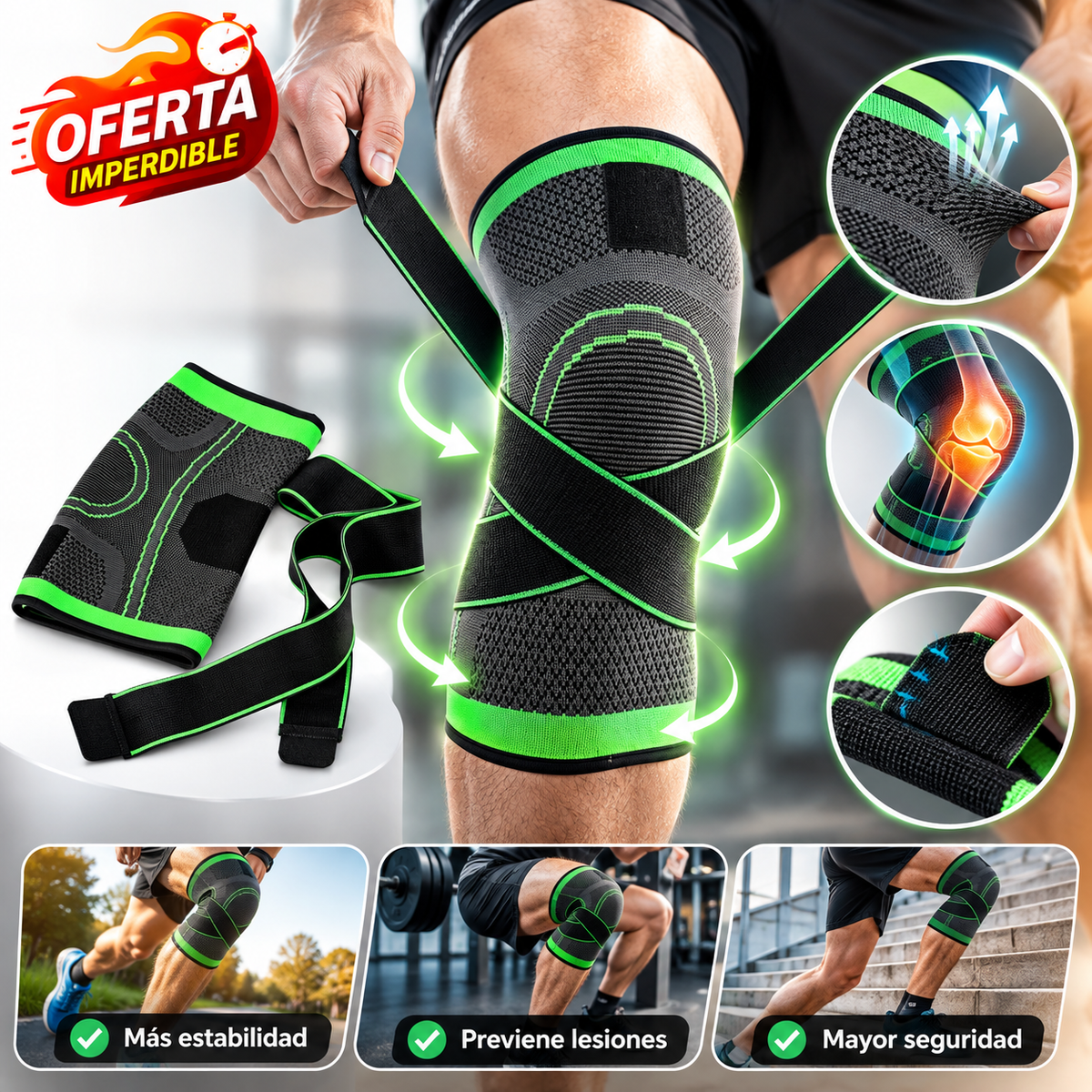 Rodillera Corta de Bandas Ajustables